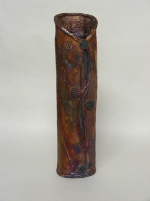 Raku cylinder with copper Raku cylinder with copper